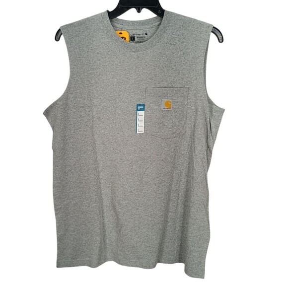 Carhartt Mens Relaxed Fit Heavyweight Sleeveless Pocket T-Shirt Gray Size L - Picture 1 of 7